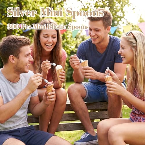 300 Pieces Plastic Silver Mini Spoons (Silver / Mini Spoons)