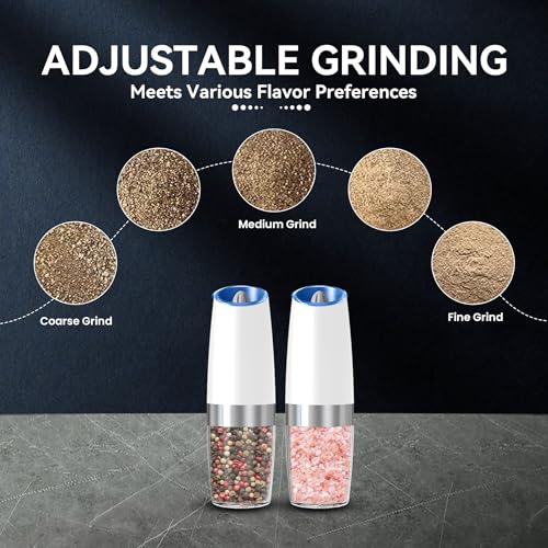 Battery Operated Gravity Salt And Pepper Grinder Set (White)