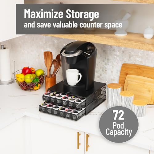 2 Drawer Coffee Pod Organizer with Removable Dividers (Square 72 Capacity)