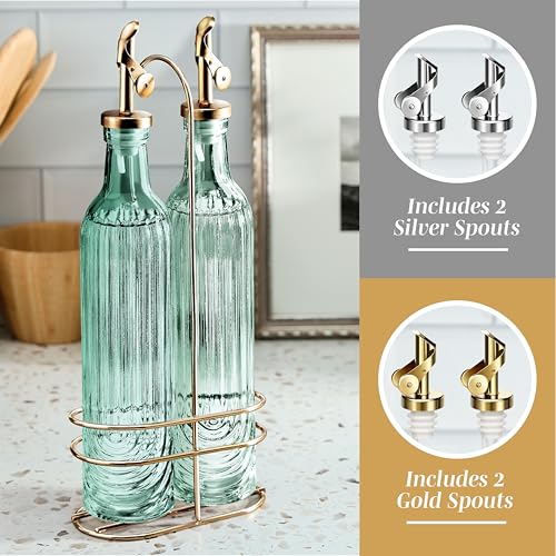 Glass Olive Oil Bottle Dispenser (Elegant Fluted / Green)