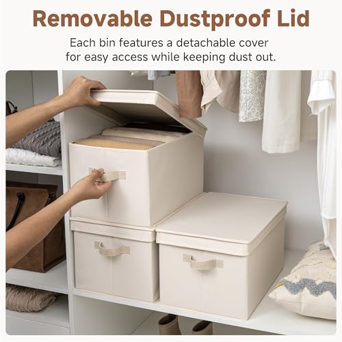 Fabric Storage Bins with Lids (Cream White / Jumbo)