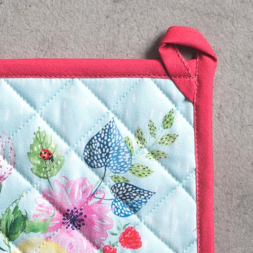 Pot Holders 100% Cotton Potholders (093 - Jardin D'ete - Mint / 8" x 8" (Pot Holder Pack of 2))