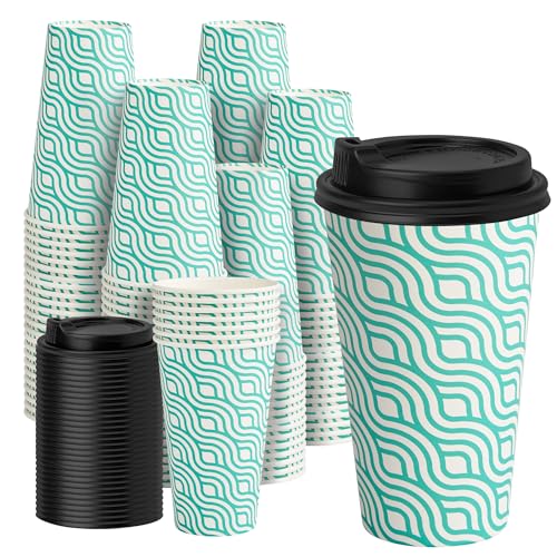 16 oz Coffee Cups with Lids 2 Pack (Green / 3.5 x 5.3 inches)