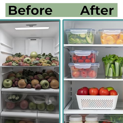 5 Pack Large Fruit Storage Containers for Fridge with Removable Colander (5 Pack - Fruit Containers)