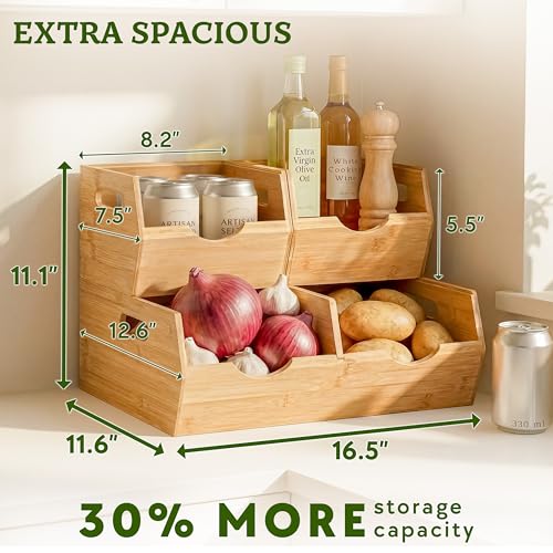 Extra Large Bamboo Pantry Storage Bins (Extra Large ( 3 Pack ))