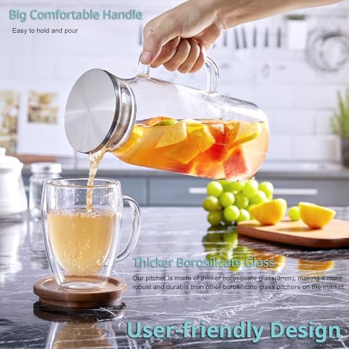 2 Pack 1.2 Liter 40 oz Small Glass Pitcher with Lid and Handle (2 Count)