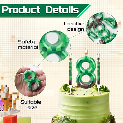 13 Pcs Dynamite Candles 12 TNT Themed Birthday Cake Candles and Number 8 Candle Cake Topper for Pixel Theme Birthday Party Anniversary Party Dynamite Theme Party Video Game Party Supplies (13 Count)