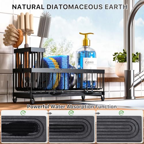 Sponge Holder for Kitchen Sink (Black Shelf With Stone Tray)