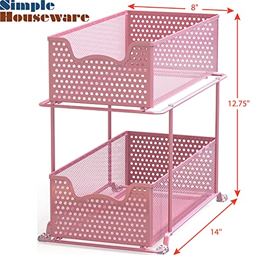 2 Tier Sliding Cabinet Basket Organizer Drawer (Pink / 1-Pack)