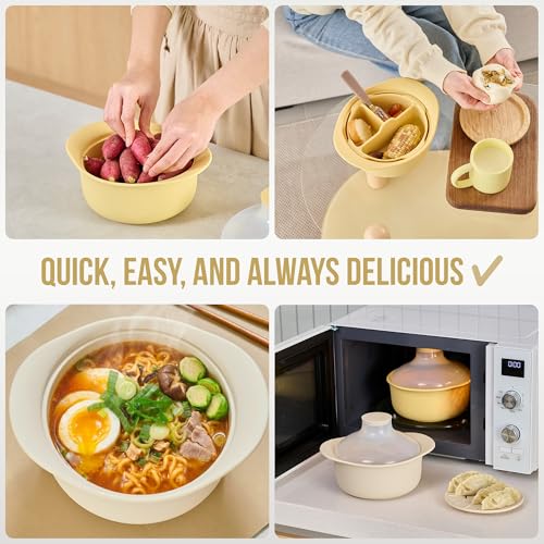 48oz Platinum Silicone 3 Compartmented Microwave Steamer Pot with Handle & Lid (48oz / Butter Yellow)