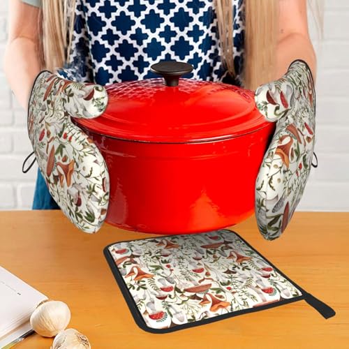 Boho Mushroom Decor Oven Mitts and Pot Holders Sets of 3 Hot Pads (3 Count)