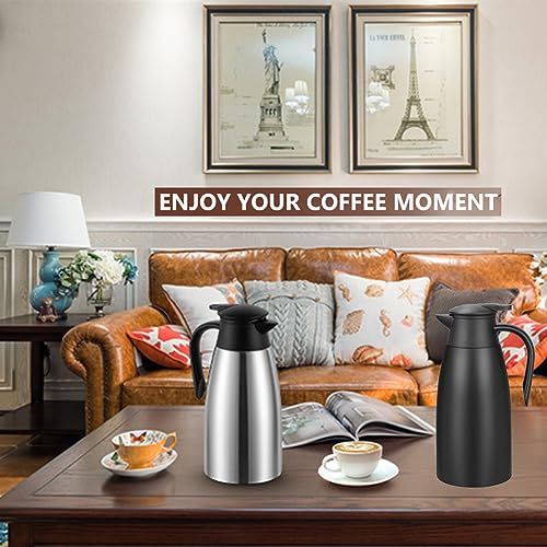 70 Oz Insulated Thermal Coffee Carafe Stainless Steel Double Walled Vacuum Coffee Thermos (Black, 2L)