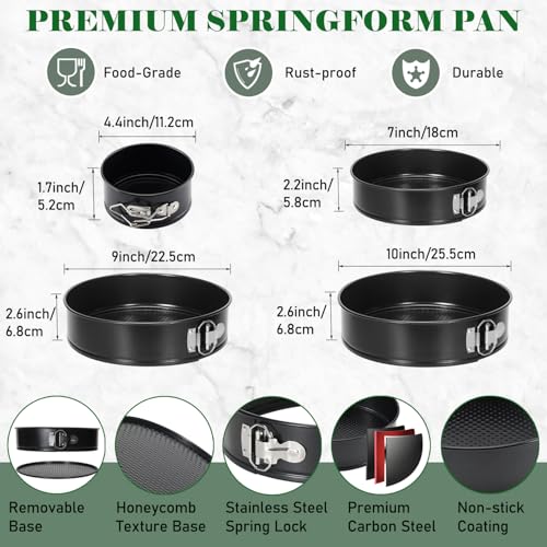 4 Pack Springform Pan Set 4 (4", 7", 9", 10" - 4 Pack Cake Pan Set)