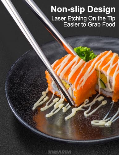 Metal Chopsticks Reusable Stainless Steel Chopsticks Dishwasher Safe Square Lightweight Non (Fu Silver 5 Pairs)