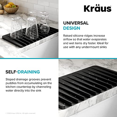 Self Draining Silicone Dish Drying Mat and Silicone Soap Dish Holder for Bathroom or Kitchen Counter in Dark Grey (Drying Mat & Soap Holder / Dark Grey)