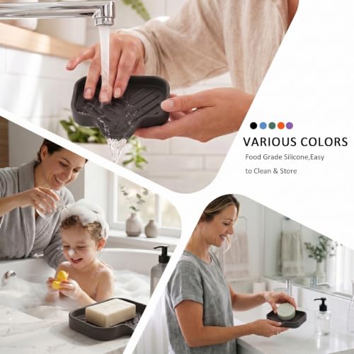 Silicone Soap Dish with Drain Spout (Coffee / S(4.9"×3.2"))