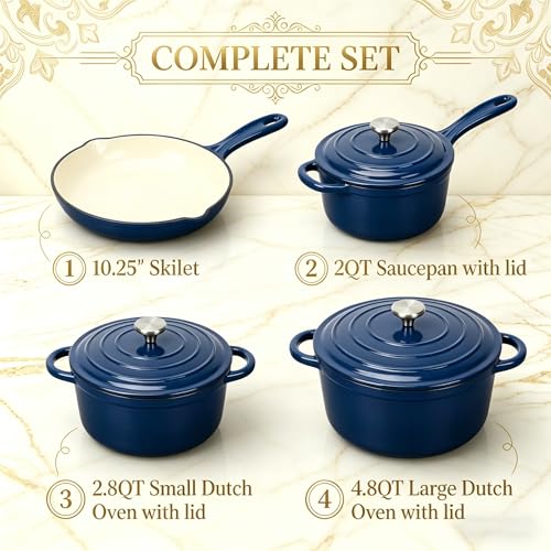 Enameled Cast Iron Cookware Set (Navy Blue)