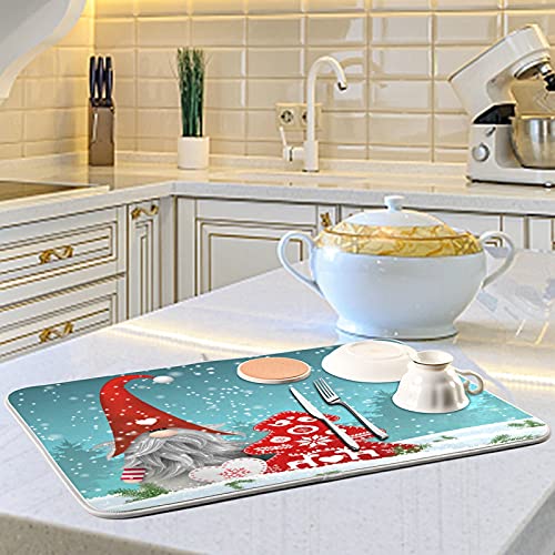 Super Absorbent Dish Drying Mat (Cute Christmas Gnome / 16" x 18")