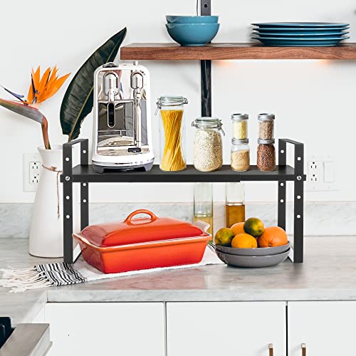 Expandable Cabinet Shelf Organizer Rack (7.87''D*13-20''W*8.27''H / Black-1 Pack)