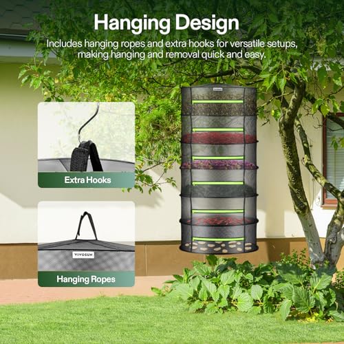 6 Layer Mesh Drying Rack Hanging Design with Green Zippers for Dehydrating