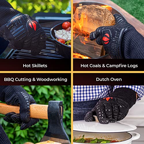 Grill Gloves Heat Proof for Men Grilling BBQ Heat Resistant Gloves (Full Black / Long Cuff - Medium Palm)