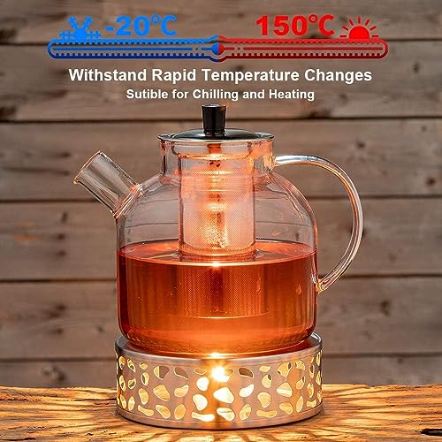 1500ml(50oz) Glass Teapot with Removable Infuser, Ehugos Stovetop Safe Large Tea Pot, Blooming and Loose Leaf Hand Crafted Kettle for Women and Adult with Stainless Infuser (Style 1-1500ML)