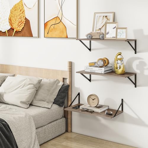 24W x 12D Deep Floating Shelves Set of 3 Grey (Grey With Black Metal Bracket / 24wx12dx5.8h)