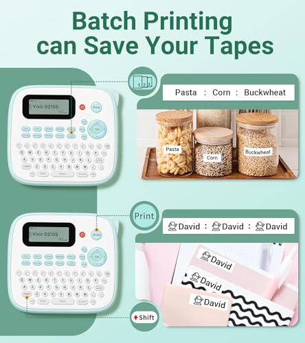 Label Maker D210S Label Maker Machine with 4 Tapes (Green Label Maker)