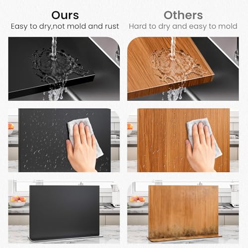 Black Magnetic Knife Block Without Knives (11.6x8.2 inch Black)