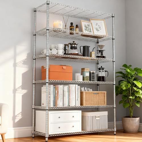 2100LBS 47.2" W 6 Tiers Shelf Storage Shelves Metal Shelving Unit Heavy Duty Garage Shelving Adjustable Wire Shelves for Pantry (6 Tiers, 17.7"D x 47.2"W x 82.4"H / Chrome)