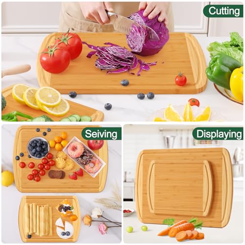Bamboo Cutting Boards for Kitchen Set of 2 (Two-Tone / Set of 2)