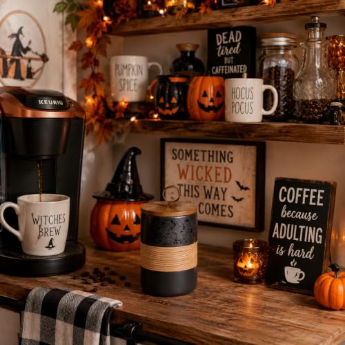 Large Coffee Container with Lid Ceramic Coffee Canister for Kitchen (Black / 60 fl.oz)