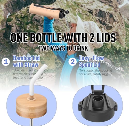 24oz Glass Water Bottle with Straw and 2 Lids (White / 24 Ounces)