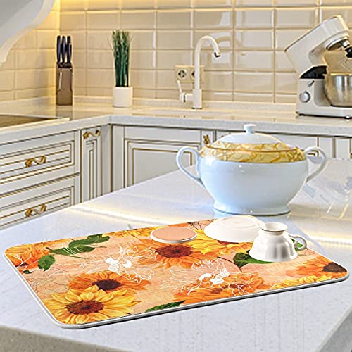 Super Absorbent Dish Drying Mat (Watercolor Sunflowers / 18" x 24")