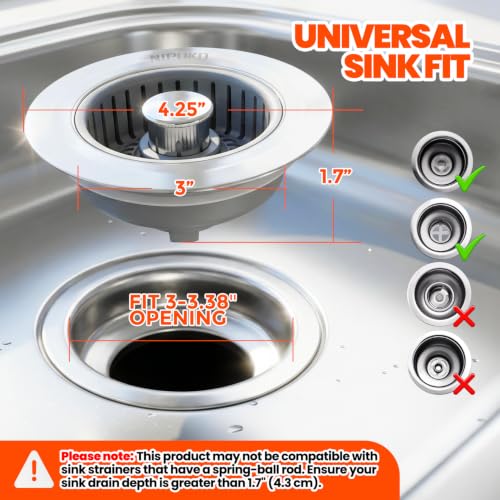 3 in 1 Kitchen Sink Drain Strainer Stopper Basket Pop Up Silver (2pack / Silver)