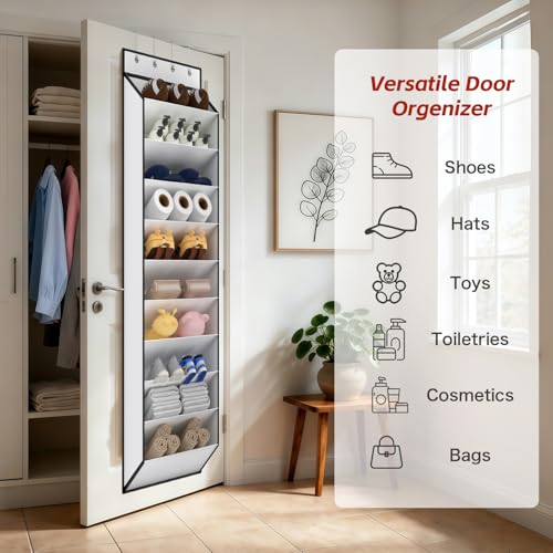 10 Tiers White Over Door Shoe Organizer Storage (White-1 Pack of 10 Pockets)
