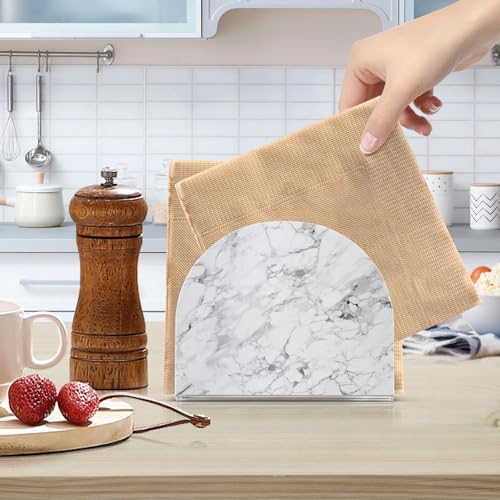Grey Marble Print Napkin Holder for Table Paper Napkins Holder Acrylic Tissue Dispenser Kitchen Dining Room Bathroom Party Car Decor (NH068 / 4.1x4.9x1.97in)