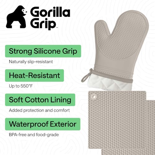 BPA Free Silicone Oven Mitts and Pot Holders Set (Almond / 12.5" Oven Mitts + 7" Trivets)