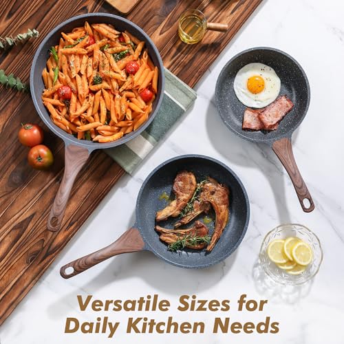 Nonstick Frying Pans (Gray / 8+9.5+11 Inch)