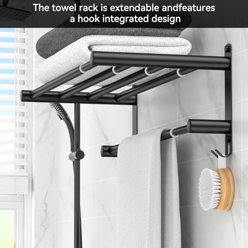 Black Adjustable Towel Bar for Bathroom Wall Mount17