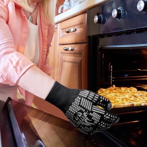 BBQ Gloves 1472°F Heat Resistant with Silicone Grip Oven Mitts (Gray / Short (Glove L 11.51" × Palm W 6.33"))
