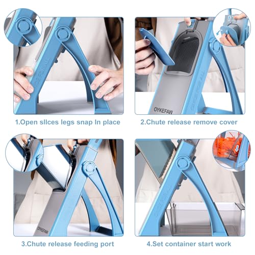 Safe Mandoline Slicer for Kitchen (3rd Gen, Blue+Green)