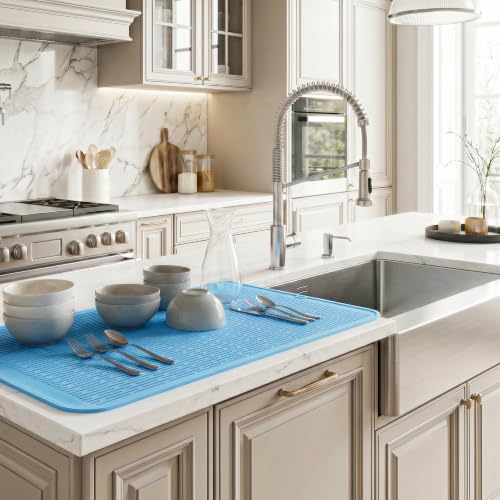 Silicone Dish Drying Mat for Multiple Usage (Light Blue / 32"L x 18"W)