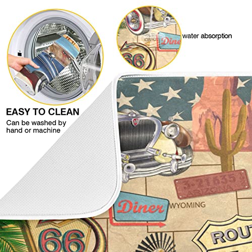 Super Absorbent Dish Drying Mat (Retro Route 66 Poster / 18" x 24")