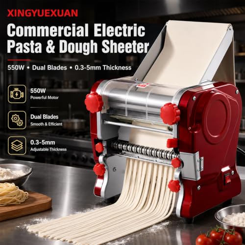 Electric Pasta Making Machine Commercial Noodle Spaghetti Maker Dough Roller with 2mm (Red / 2/6MM)