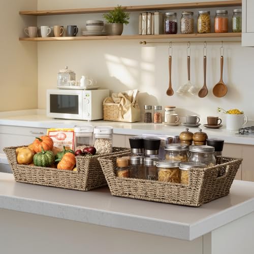Pantry Baskets for Organizing (Natural(Seagrass) / 16 ½"L x 12 ½"W x 5"H)