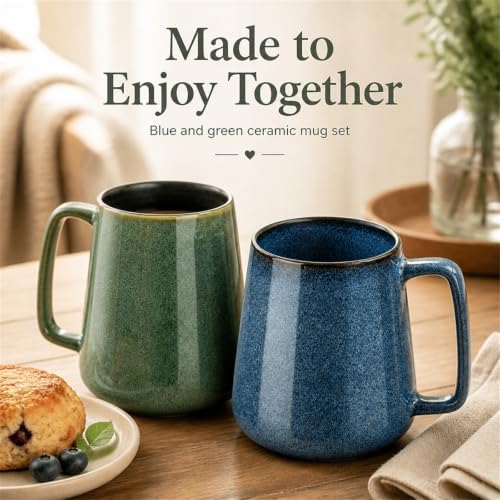 Extra Large Tall Coffee Mugs with Handle (24 oz-Blue&Green)