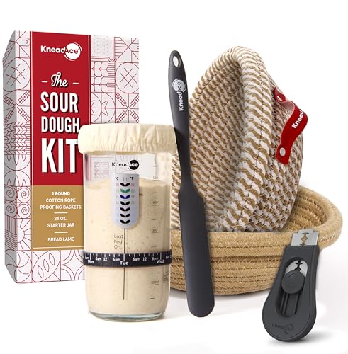 Sourdough Starter Kit (24oz Jar, 2xRound Baskets, Gray Bread Lame)