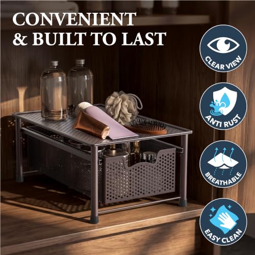 Stackable Cabinet Basket Drawer Organizer (1-Tier / Bronze)