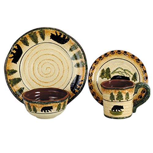 Rustic Bear 16 Piece Ceramic Dinnerware Set with Plates (Rustic Bear / 16 Piece)